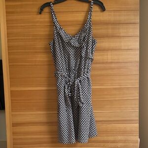 White House Black Market Black and White Polka Dot Tie-Waist Mini Dress